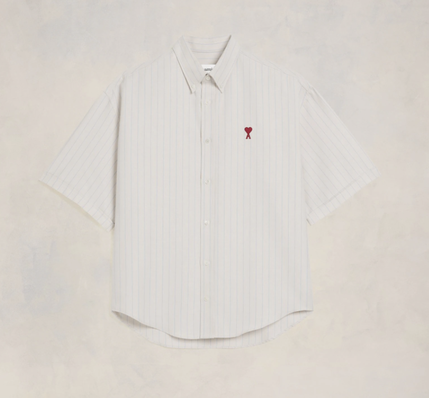 AMI Paris AMI Boxy Fit Striped Short Sleeve Shirt Chalk/ Cashmere