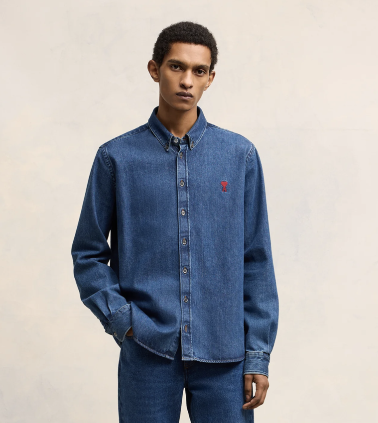 AMI Paris AMI De Coeur Button-Down Shirt Used Blue