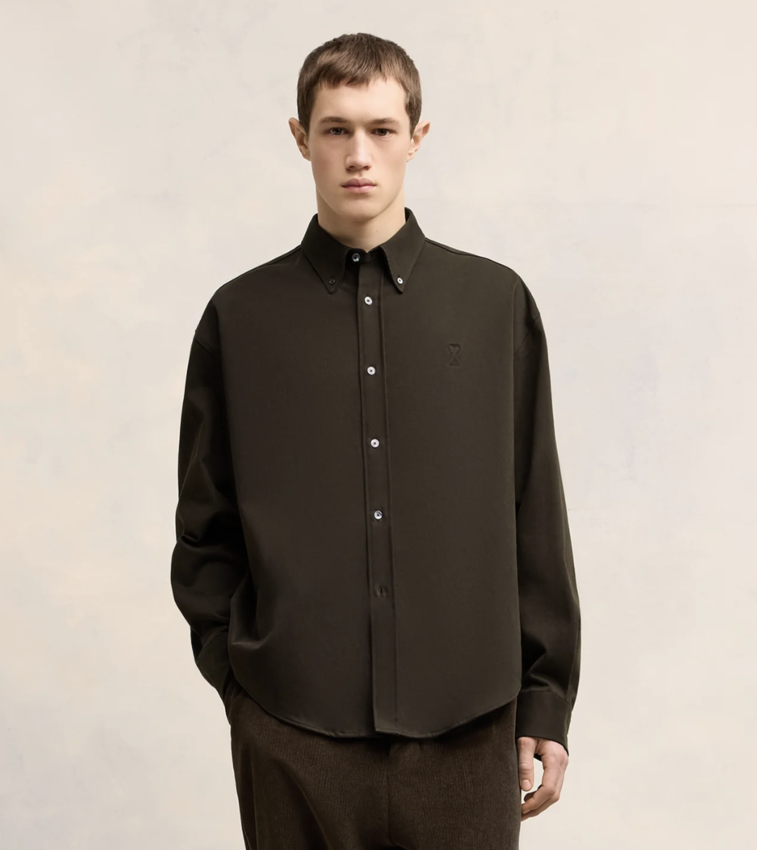 AMI Paris AMI De Coeur Boxy Fit Shirt Dark Coffee