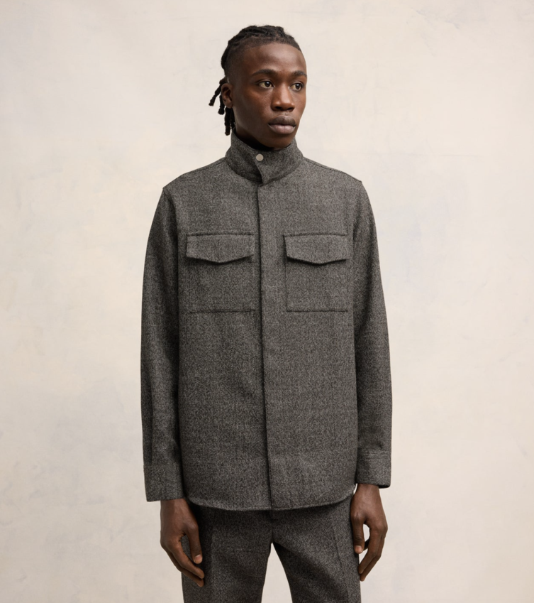 AMI Paris AMI High Collar Shirt Dark Coffee/Off White