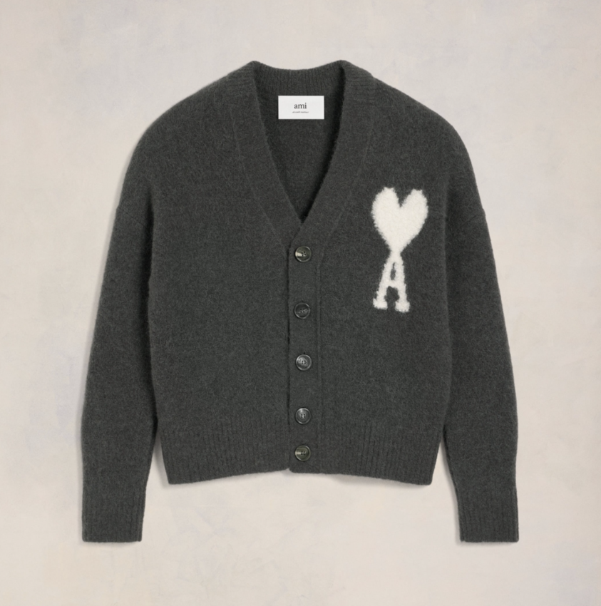 AMI Paris AMI Off-White Ami De Coeur Cardigan Dark Grey