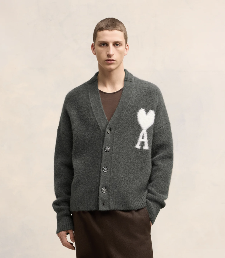 AMI Paris AMI Off-White Ami De Coeur Cardigan Dark Grey