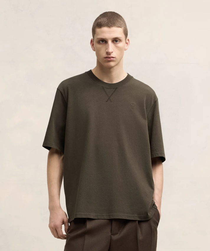 AMI Paris AMI De Coeur Boxy Fit T-Shirt Dark Coffee
