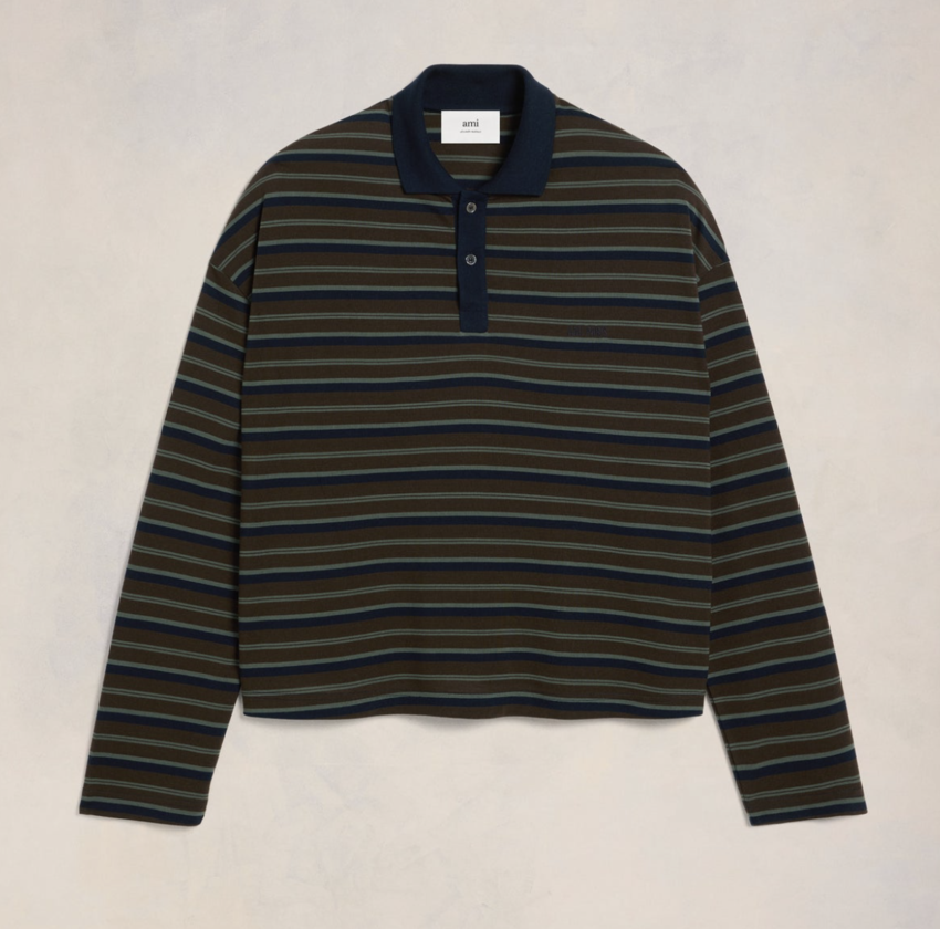 AMI Paris AMI Striped Polo Dark Coffee/Clay/Navy