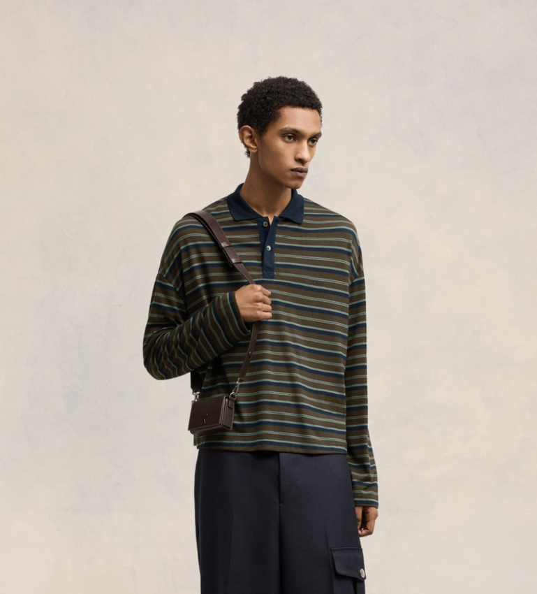 AMI Paris AMI Striped Polo Dark Coffee/Clay/Navy