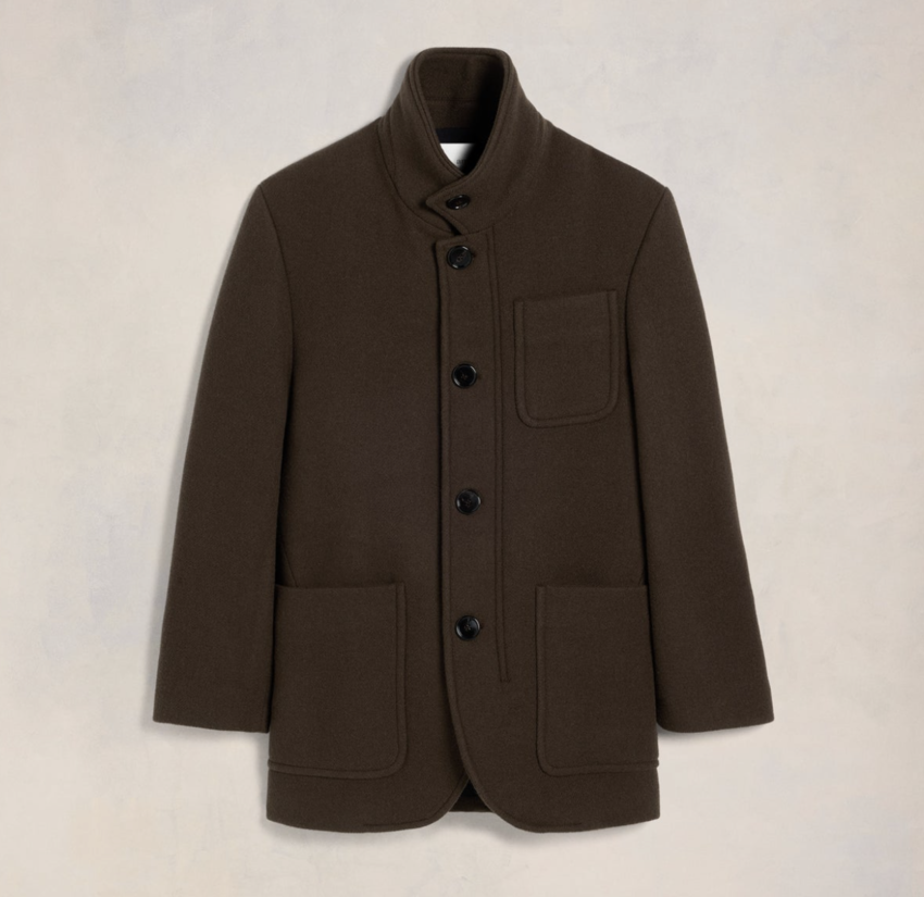 AMI Paris AMI High Collar Short Coat Dark Coffee