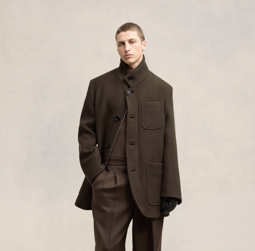 AMI Paris AMI High Collar Short Coat Dark Coffee
