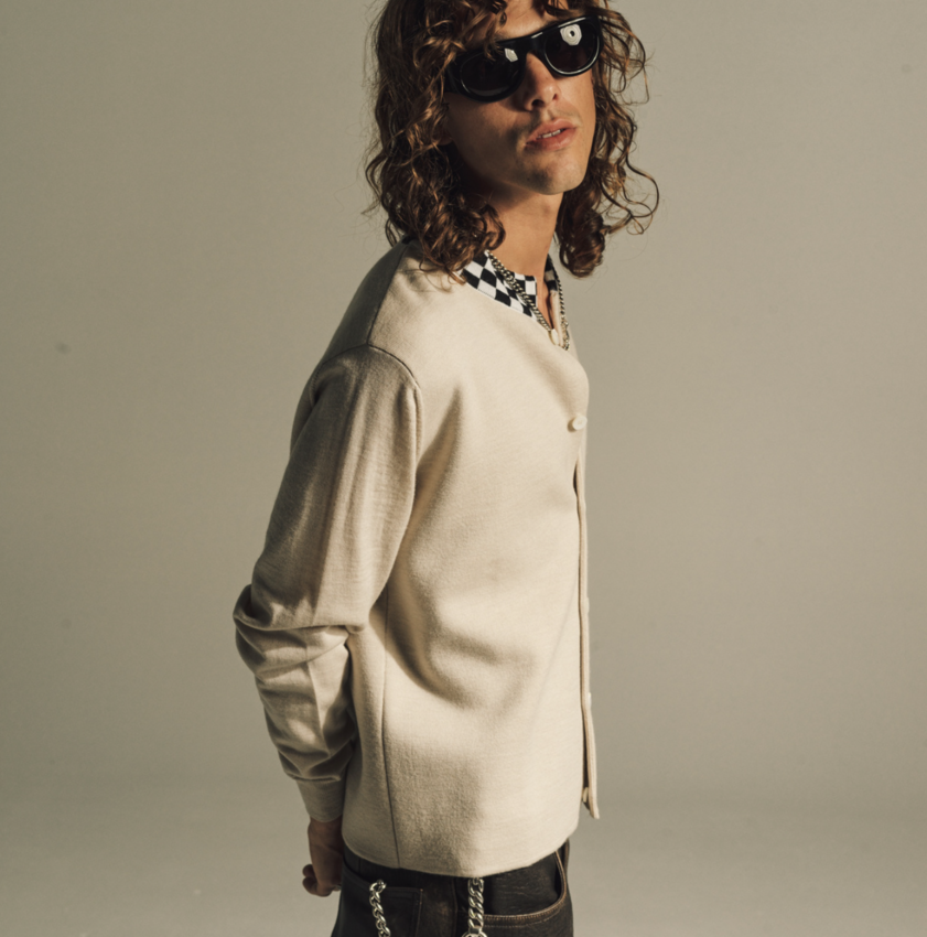 SECOND/LAYER Checked Crew Collar Button Up Knit Cashmere