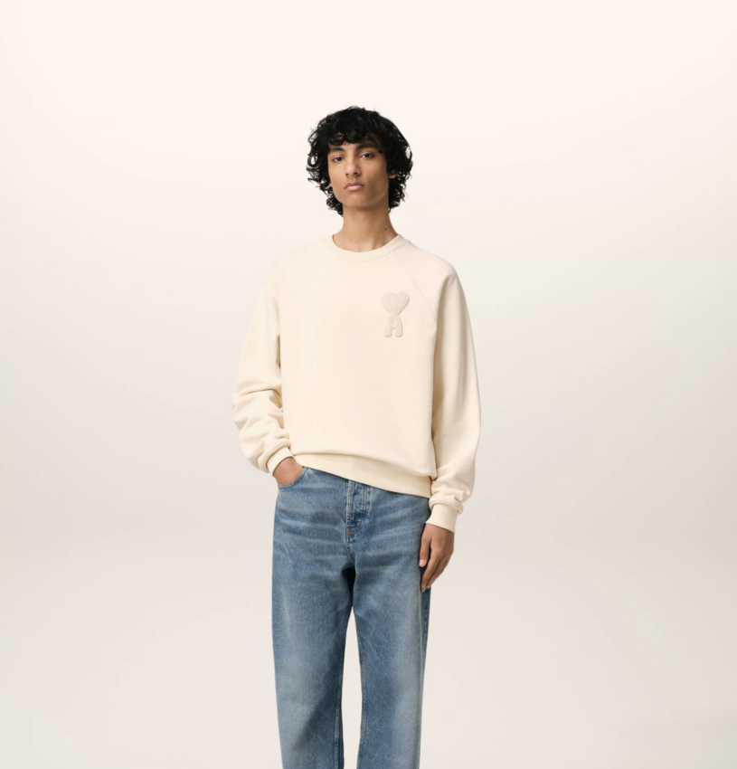 AMI Paris AMI De Coeur Patch Sweatshirt White Cream