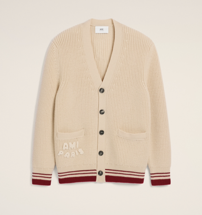 AMI Paris AMI Wool Ribbed Sweater Cardigan White Cream