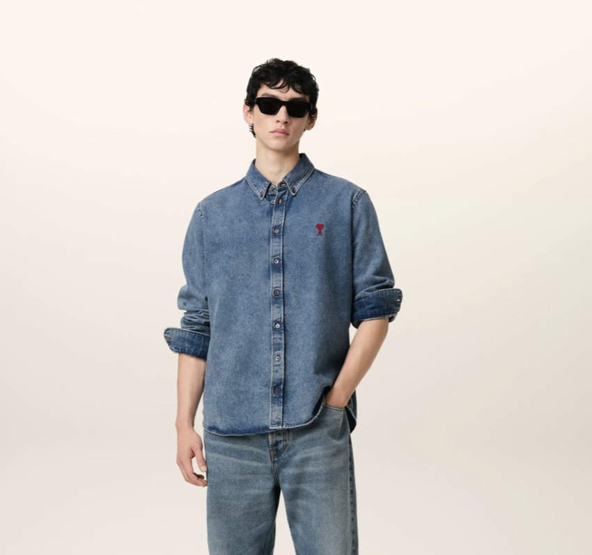AMI Paris AMI Denim Button-Down Ami De Coeur Shirt Used Blue