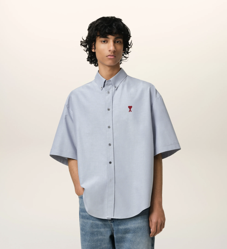 AMI Paris AMI Boxy Fit Short Sleeve Shirt Blue Note