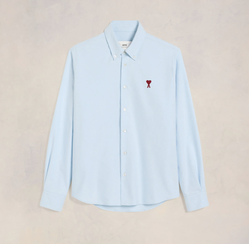 AMI Paris AMI Cotton Button-Down Ami De Coeur Shirt Sky Blue