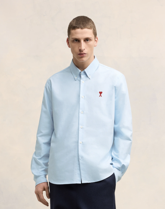 AMI Paris AMI Cotton Button-Down Ami De Coeur Shirt Sky Blue