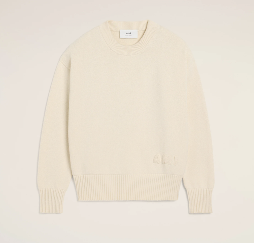 AMI Paris AMI Embroidered Crewneck Sweater White Cream