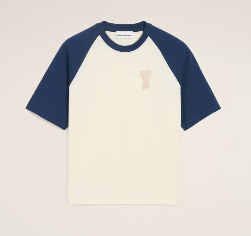 AMI Paris Ami De Coeur Knitted Patch T-Shirt White Cream/Ink
