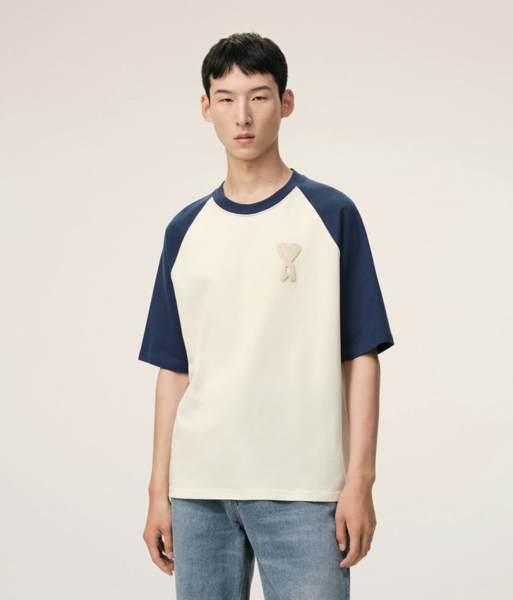 AMI Paris Ami De Coeur Knitted Patch T-Shirt White Cream/Ink