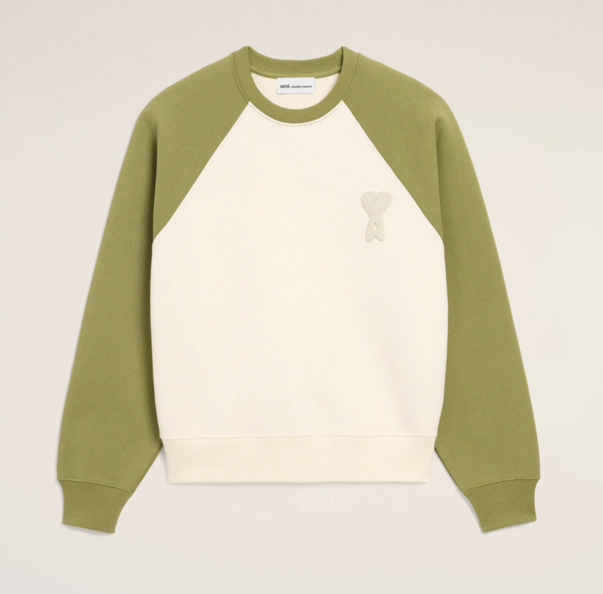 AMI Paris Knitted Ami De Coeur Sweatshirt White Cream/Matcha
