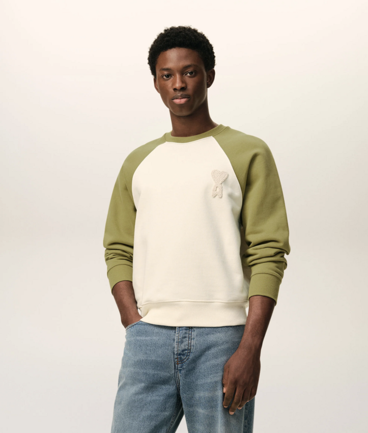 AMI Paris Knitted Ami De Coeur Sweatshirt White Cream/Matcha
