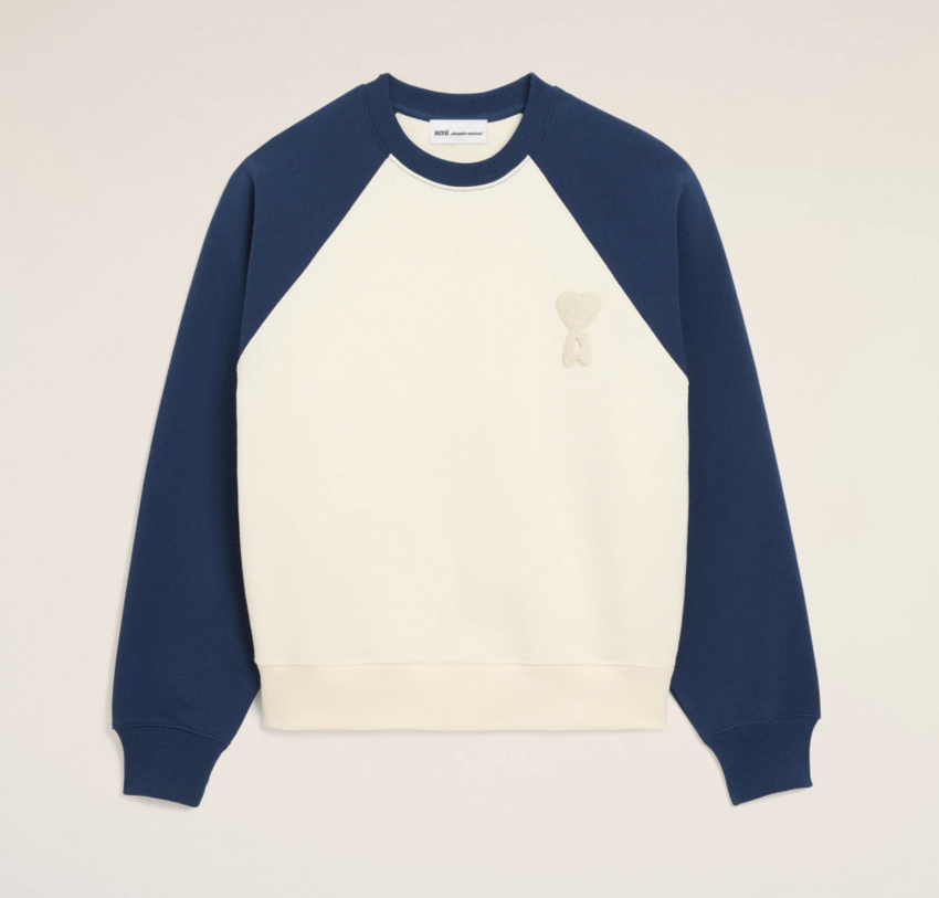 AMI Paris Knitted Ami De Coeur Sweatshirt White Cream/Ink