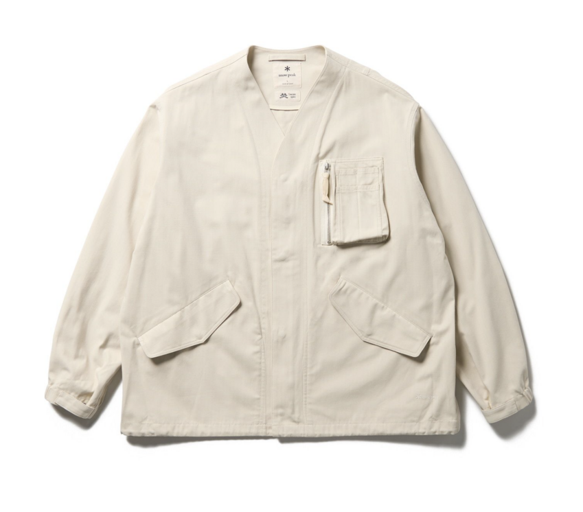 Snow Peak TAKIBI Herringbone Collarless Jacket Ecru