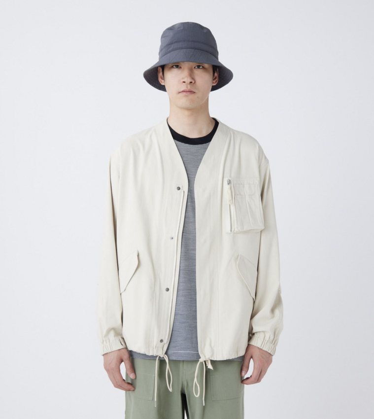Snow Peak TAKIBI Herringbone Collarless Jacket Ecru