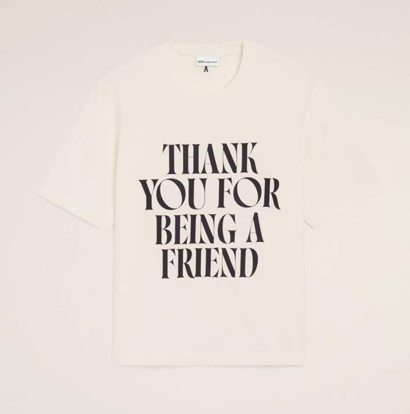 AMI Paris Ami Signature Print Boxy Tee Cream