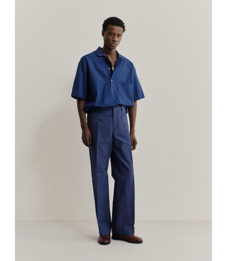 A Kind of Guise Tailored Wide Trousers Ocean Stripe
