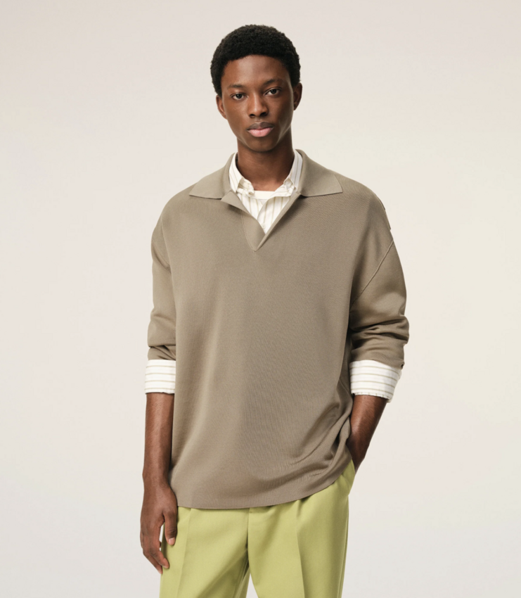 AMI Paris Wool Long Sleeves Polo Taupe Grey