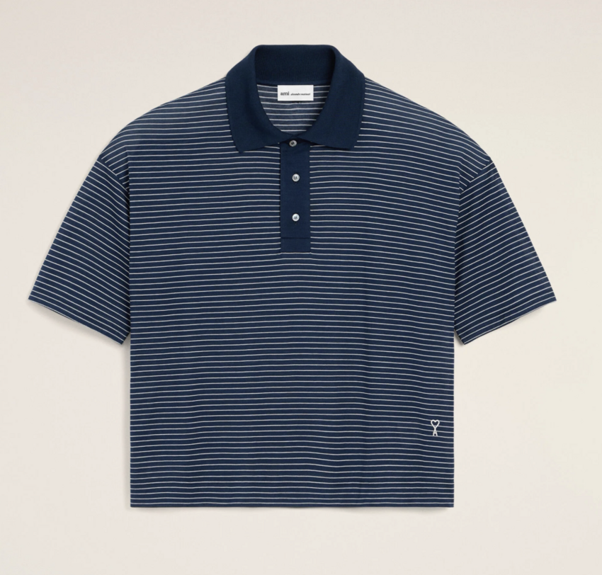 AMI Paris Striped Boxy Ami De Coeur Polo Ink/White