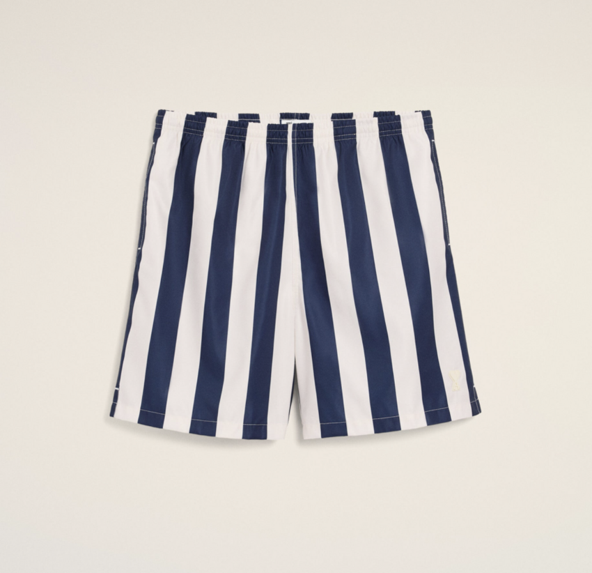 AMI Paris Long Stripes Swimsuit White Cream/Ink