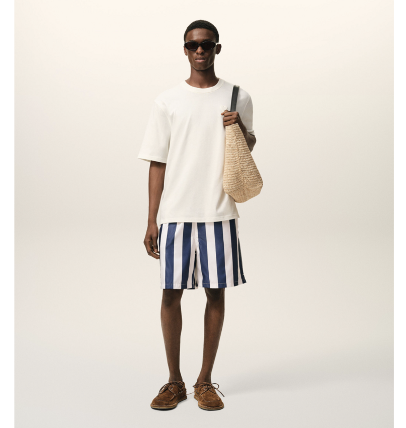 AMI Paris Long Stripes Swimsuit White Cream/Ink