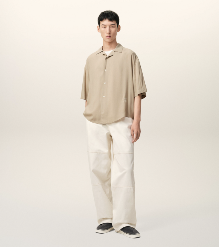 AMI Paris Short Sleeve Embroidered AMI Paris Boxy Shirt White Coffee