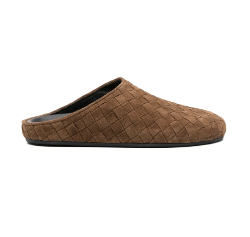 Officine Creative Babouche 005 Woven Leather Mule Sandals Cashmere Weave Cuban Brown