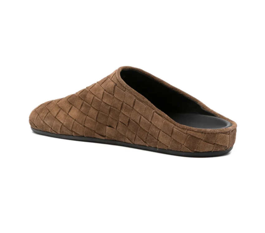 Officine Creative Babouche 005 Woven Leather Mule Sandals Cashmere Weave Cuban Brown