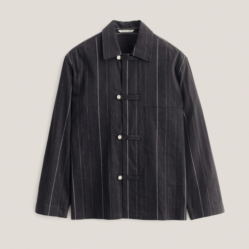 A Kind of Guise Matara Overshirt Black Chalk Stripe