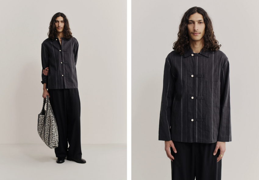 A Kind of Guise Matara Overshirt Black Chalk Stripe