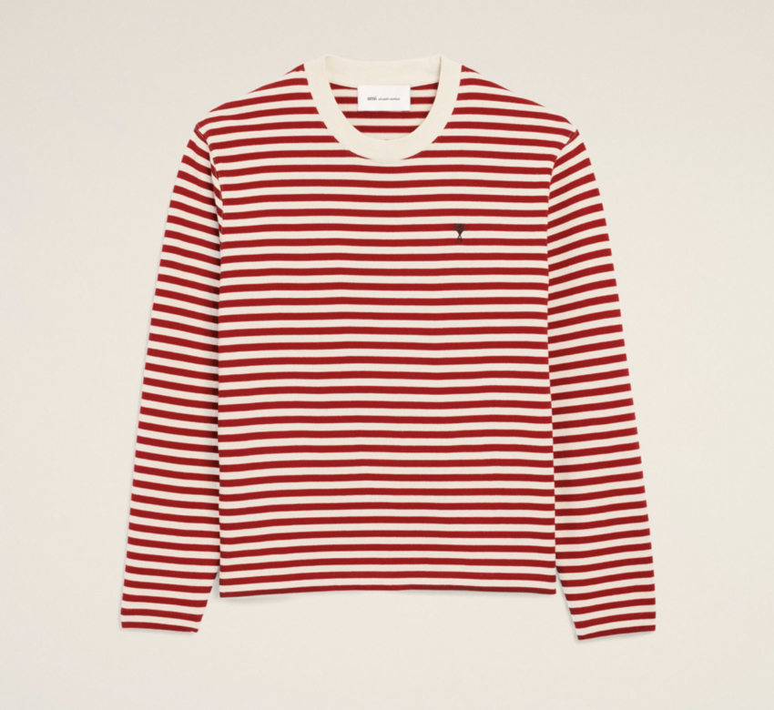 AMI Paris Mariniere T-Shirt With AMI De Coeur Ruby Red/Ivory