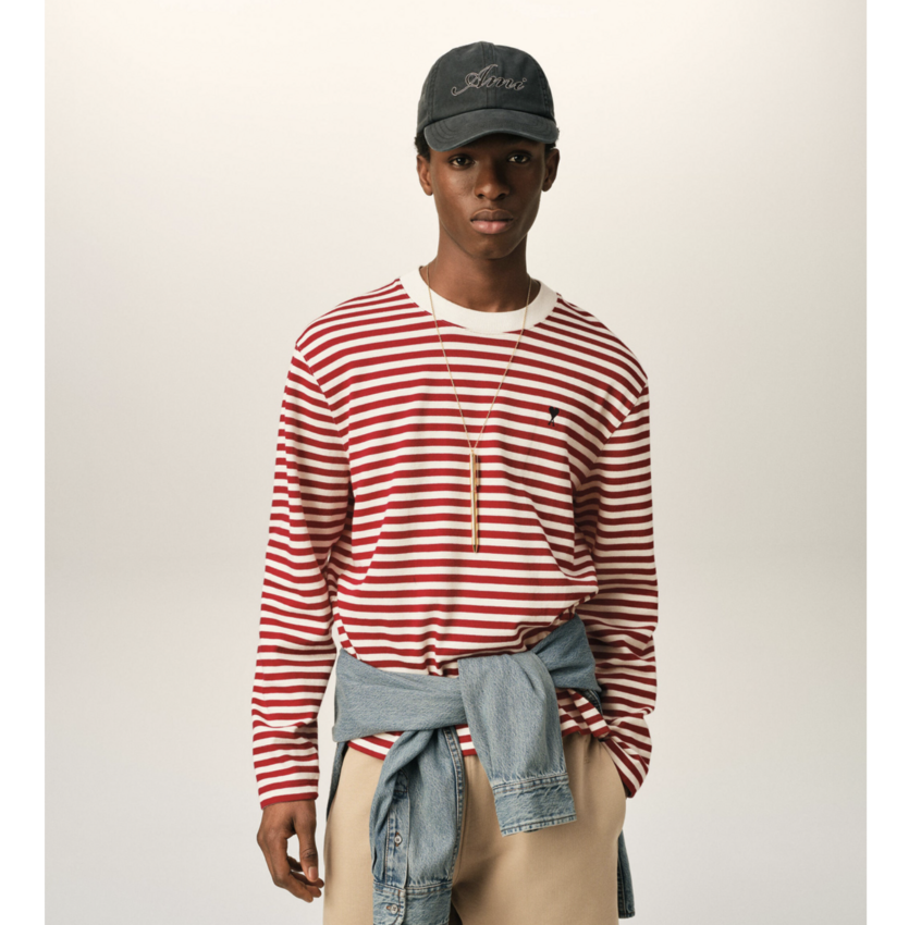 AMI Paris Mariniere T-Shirt With AMI De Coeur Ruby Red/Ivory