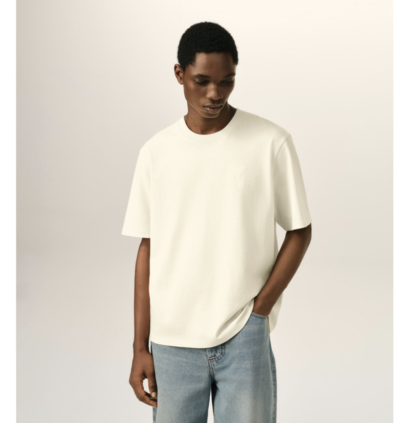 AMI Paris T-Shirt With Embossed AMI De Coeur Ivory