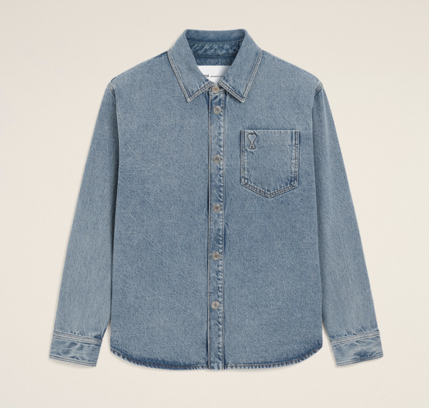AMI Paris Overshirt With AMI De Coeur Used Blue