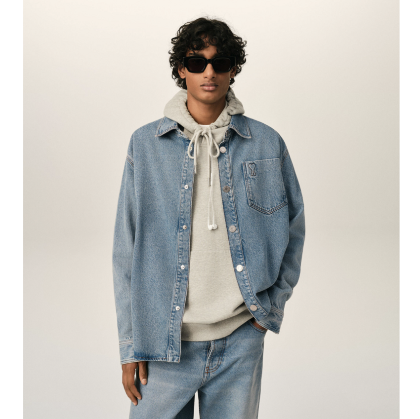 AMI Paris Overshirt With AMI De Coeur Used Blue