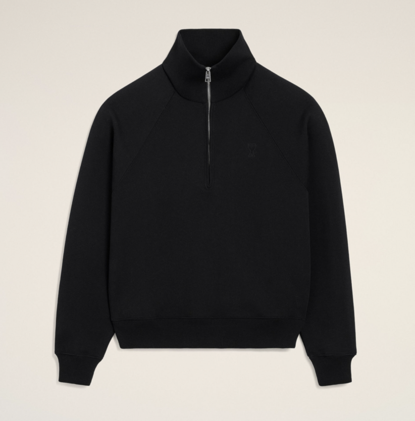 AMI Paris Zipped Sweatshirt With Embossed AMI De Coeur Black