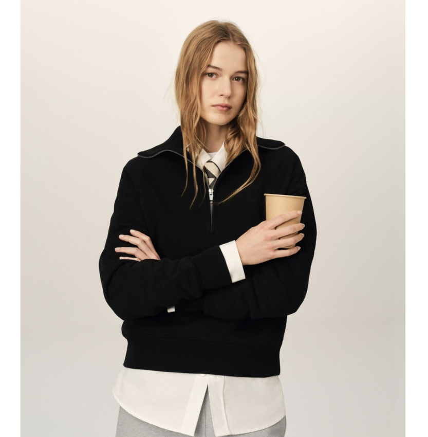 AMI Paris Zipped Sweatshirt With Embossed AMI De Coeur Black