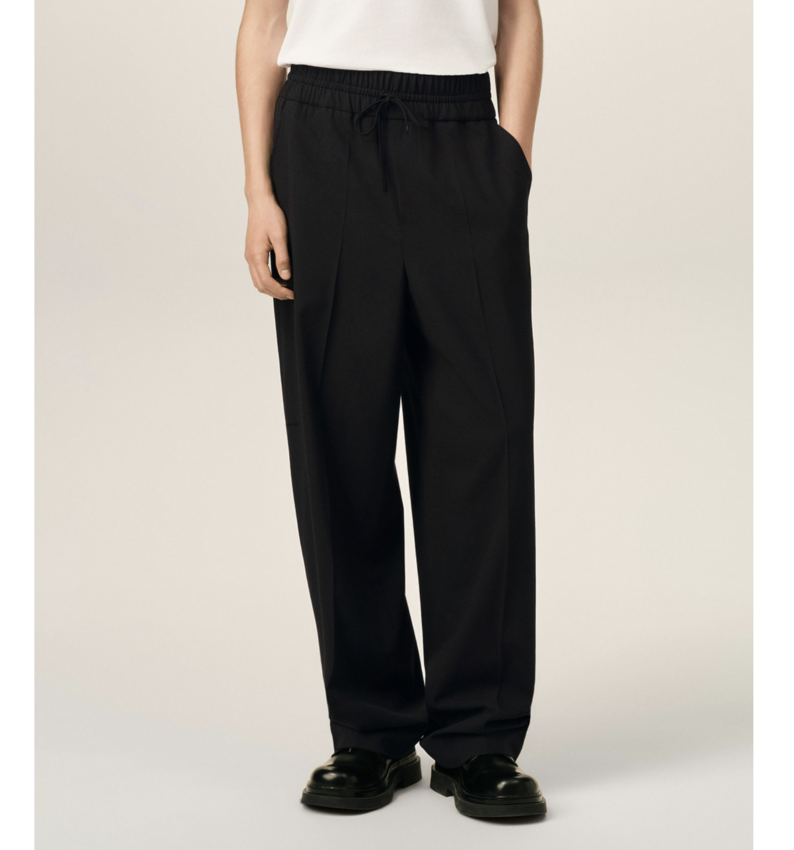 AMI Paris Elasticated-Waist Wool Trousers Black