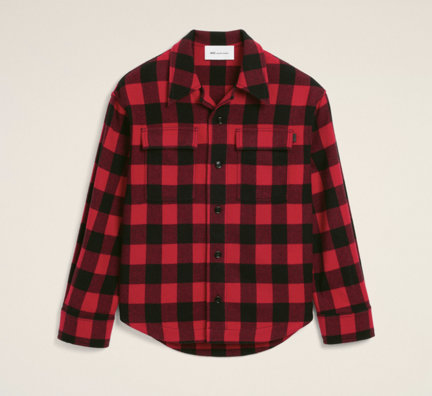 AMI Paris AMI Red Wide Checkered Wool Overshirt Red Black