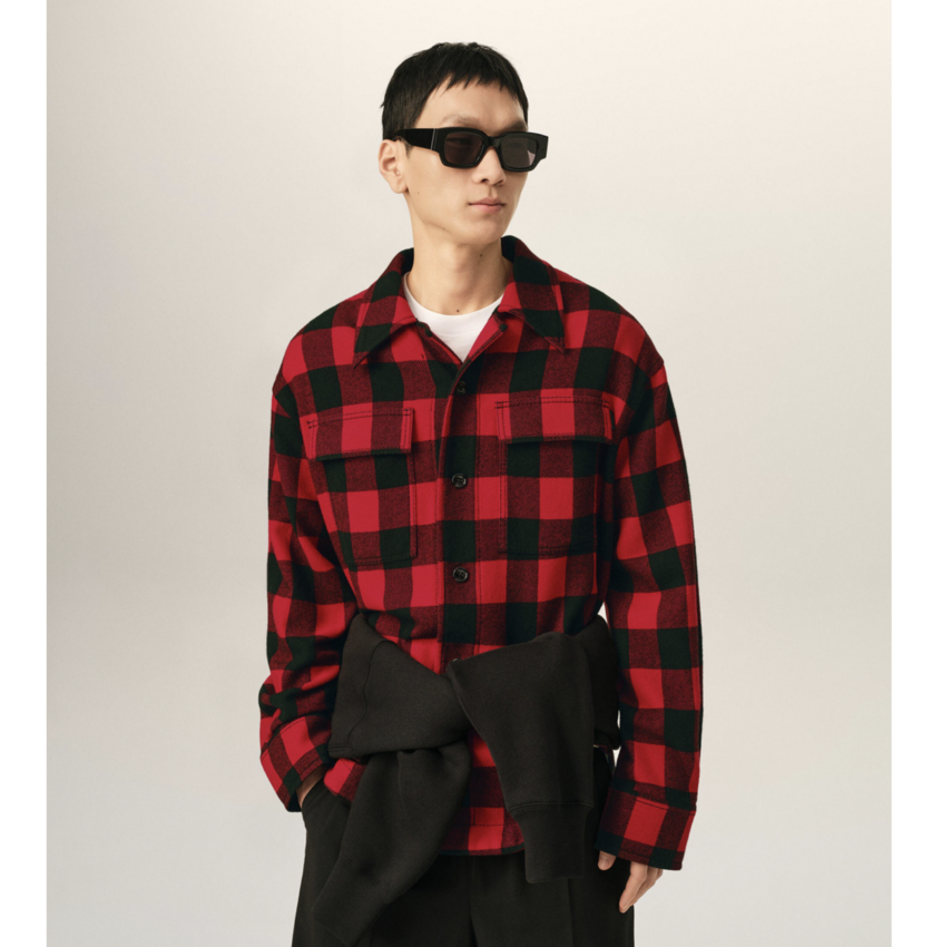 AMI Paris AMI Red Wide Checkered Wool Overshirt Red Black