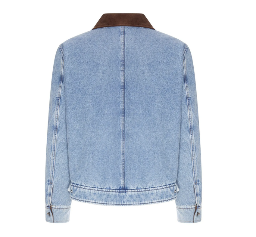 AMI Paris Zipped Denim Jacket With Velvet Collar Used Blue