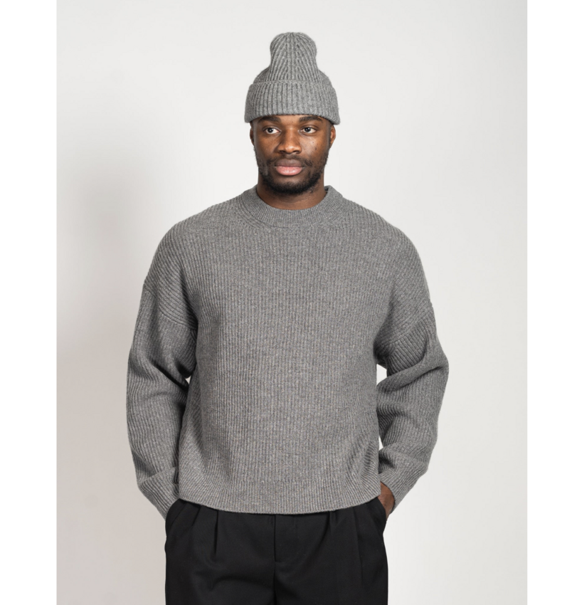 Yacaia Y0013 - Oversized Ribbed Merino Cashmere Sweater Grey