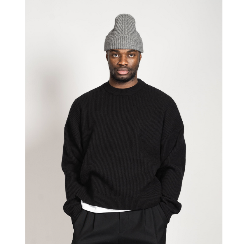 Yacaia Y0013 - Oversized Ribbed Merino Cashmere Sweater Black Melange